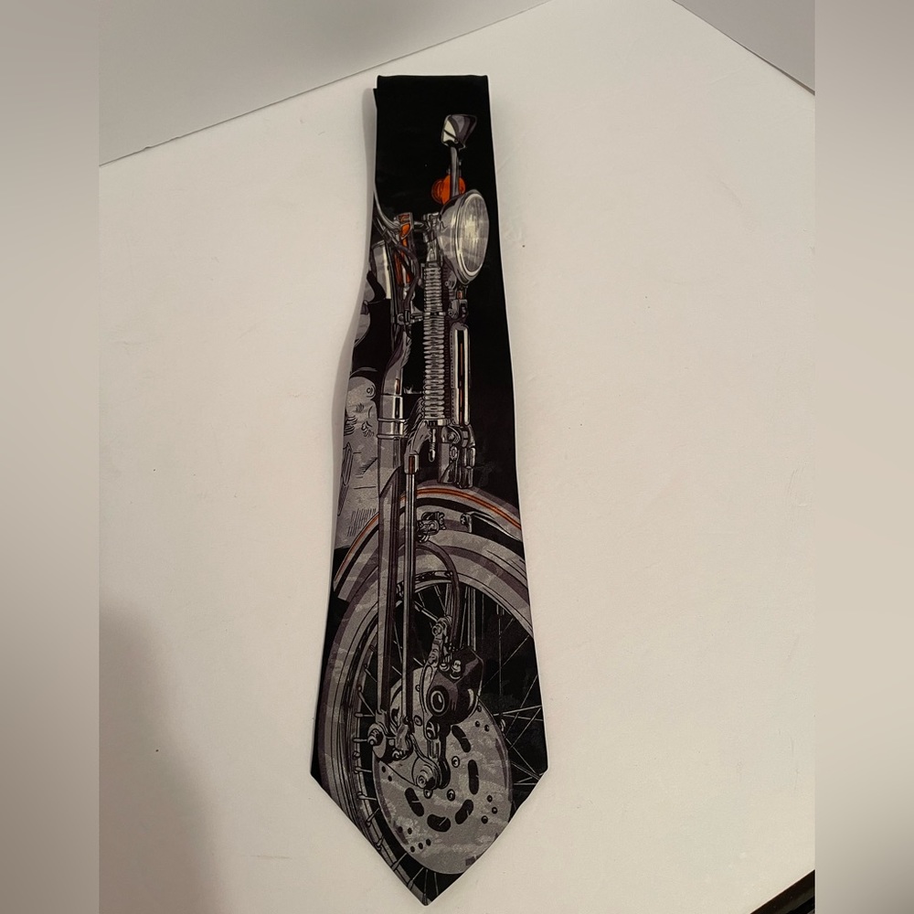 Marco Polo Italian Style Men's tie Motor Cycle Black/Silver/Orange 60”